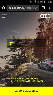 Audi mobile site with hashtag generator